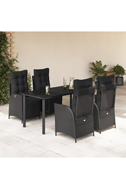 vidaxl Garden furniture set with cushions, 5 pieces, black, polyrattan