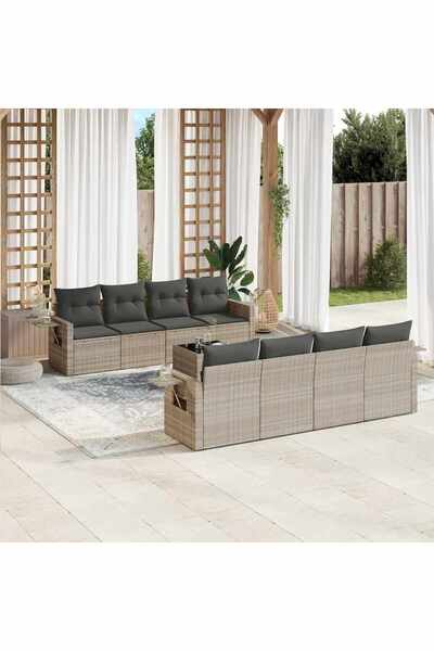 vidaxl Set canapele de gradina cu perne, 9 piese gri deschis poliratan
