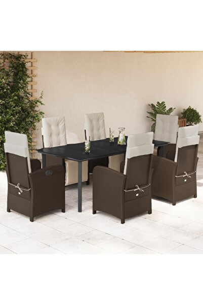 vidaxl Set mobilier de gradina cu perne, 7 piese, maro, poliratan