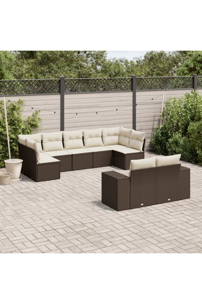 vidaxl Garden sofa set with cushions, 9 pieces, brown, polyrattan