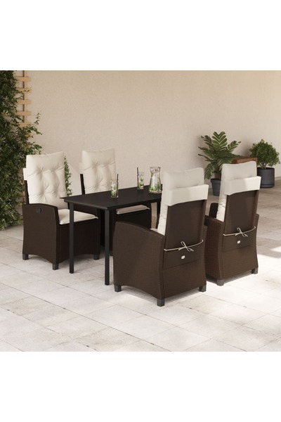 vidaxl Set mobilier de gradina, 5 piese, cu perne, maro, poliratan