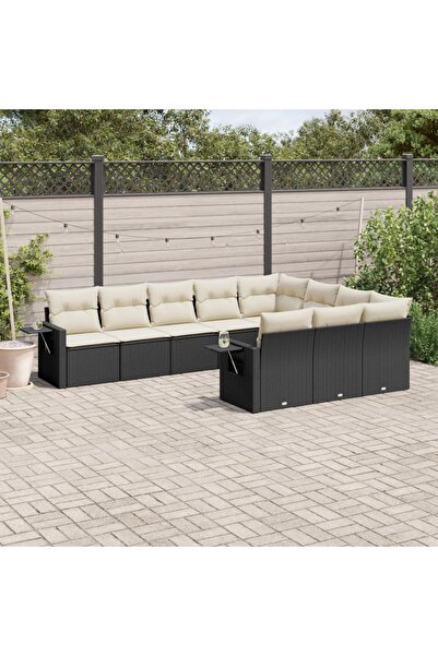 vidaxl Set canapele de gradina cu perne, 10 piese, negru, poliratan