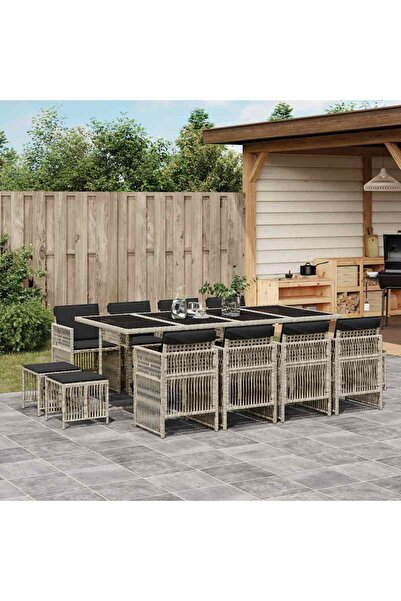 vidaxl Set mobilier de gradina cu perne 13 piese gri deschis poliratan