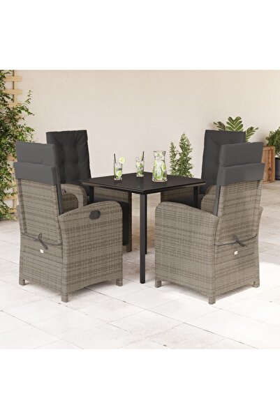 vidaxl Set mobilier de gradina cu perne, 5 piese, gri, poliratan