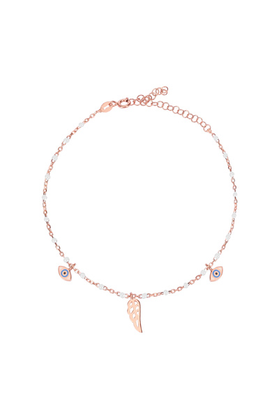Emiliano Jewellery Kanat ve Göz Desenli Beyaz Mineli Rose Altın Kaplama Gümüş...