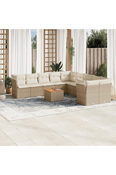 vidaxl Set canapele de gradina cu perne, 11 piese, bej, poliratan