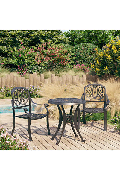 vidaxl Set mobilier bistro, 3 piese, negru, aluminiu turnat