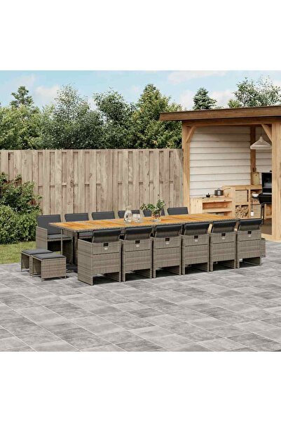 vidaxl Garden furniture set with cushions, 17 pieces, grey, polyrattan