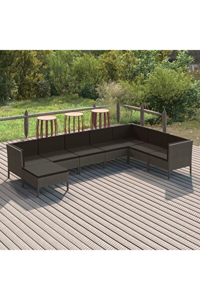 vidaxl Set mobilier de gradina cu perne, 8 piese, gri, poliratan