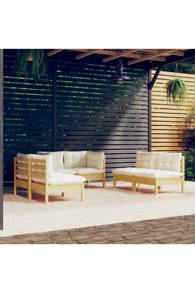vidaxl Set mobilier gradina cu perne crem, 6 piese, lemn masiv de pin