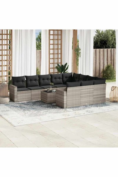 vidaxl Set canapele de gradina cu perne, 11 piese, gri, poliratan