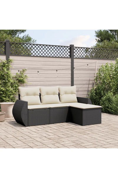 vidaxl Garden furniture set with cushions, 4 pieces, black, polyrattan