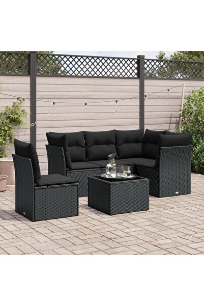 vidaxl Set mobilier de gradina cu perne, 6 piese, negru, poliratan
