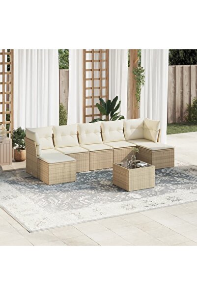 vidaxl Garden sofa set, 8 pieces, with cushions, beige, polyrattan