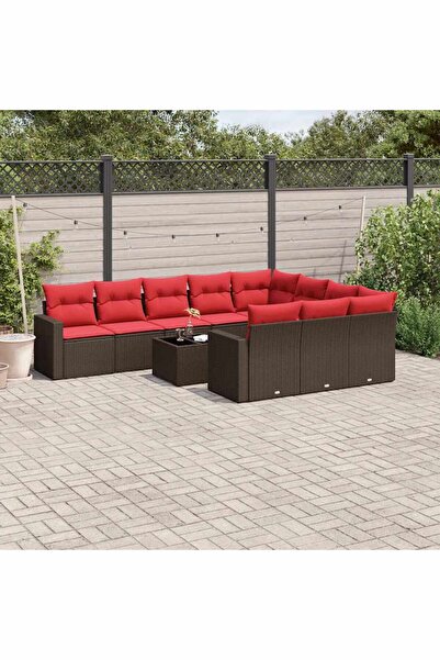 vidaxl Garden sofa set with cushions, 11 pieces, brown, polyrattan