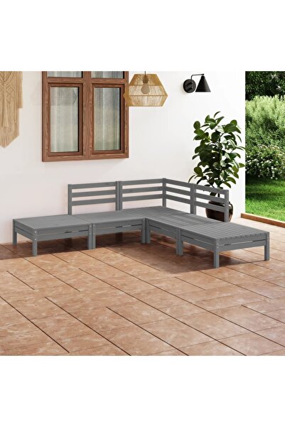 vidaxl Set mobilier de gradina, 5 piese, gri, lemn masiv de pin
