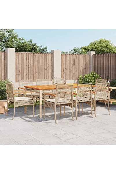 vidaxl 9-piece garden table set with cushions, beige, polyrattan