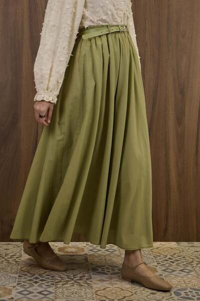 Faya Boutique Green Ceinture Belted Linen Skirt