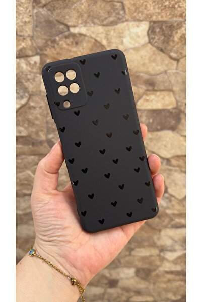 Vip Case Samsung Galaxy A22 Uyumlu Mini Siyah Kalp Desenli Silikon Darbe Emic...
