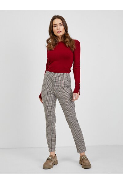ORSAY Beige women's checked trousers