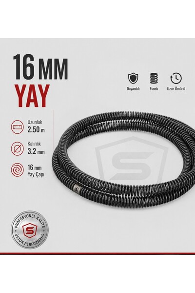 bimex Profesyonel 16 mm Kanal Açma Yayı - 2.5 Metre Yüksek Karbonlu Çelik Gid...