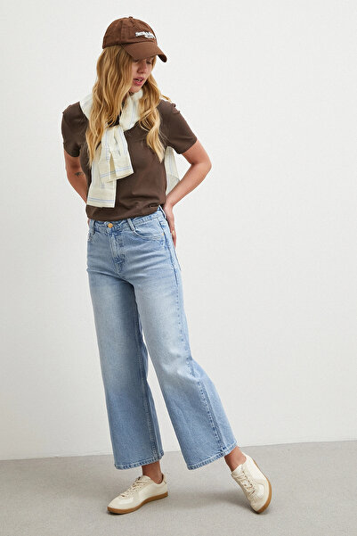Never more High Waist Culotte Jean Blue