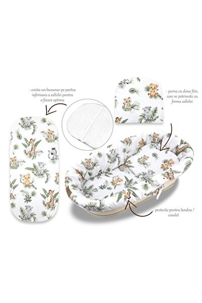 Qmini Set pentru landou/cosulet, Qmini, Cu protectie, saltea si pernuta, Din ...