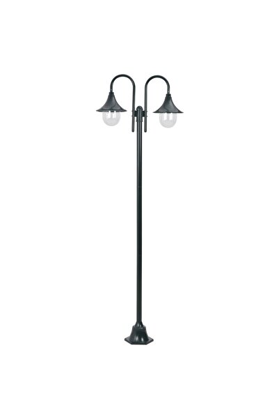 vidaxl Stalp cu lumini de gradina E27 220 cm, aluminiu 2 lampi, verde