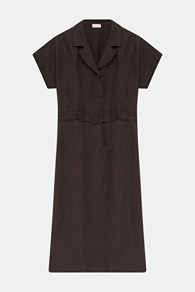 W Collection KAHVE DÜZ MİDİ ELBİSE