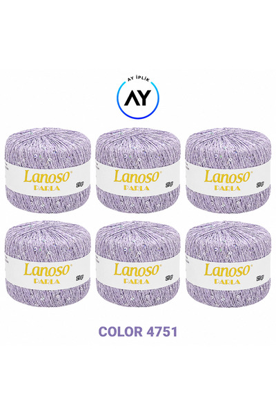 Lanoso Parla Pullu Simli İnce Örgü İpi 217mt 25gr 6'lı Parla Simli Pullu İnce...