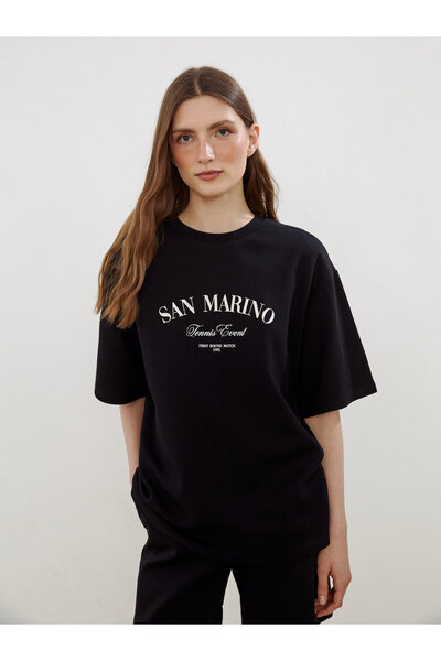LC Waikiki Tricou de damă cu guler rotund și imprimeu San Marino