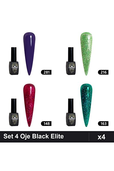 Makeup Set of 4 Semi-permanent Nail Polish Black Elite 8ml, Shades 281 216 14...