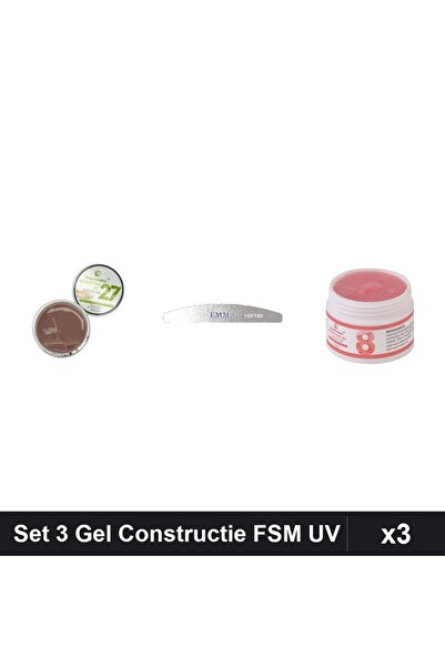 Makeup Set 3 Gel Constructie UV LED FSM 15g, Nuante 27 și 08, cu Pilă Emma 10...