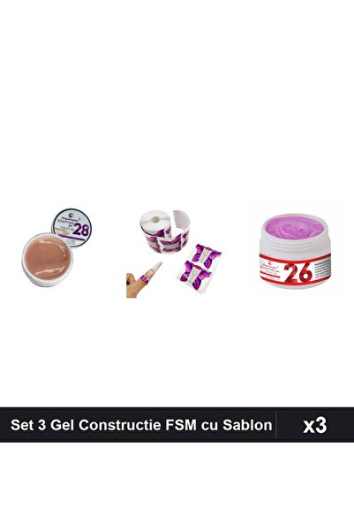 Makeup Set 3 Gel Constructie UV LED FSM 15g, Nuante 28 26, Sablon Fluture 10buc
