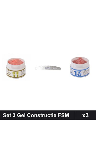 Makeup Set 3 Gel Constructie UV LED FSM 15g, Nuante 11 și 13, Pila Emma 100/180
