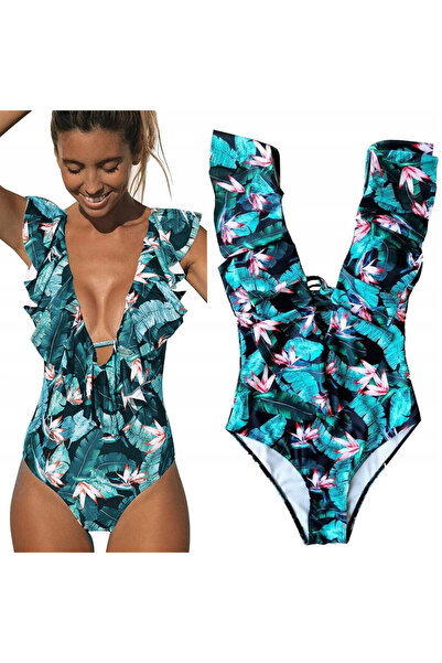 SNM Costum De Baie Dintr-O Singura Piesa, L, Volan Decorativ In Fata Si Pe Br...