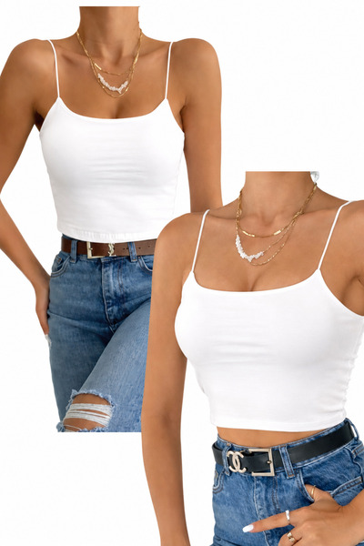 Velarise Lined Crop Bustier Blouse with Rope Straps Black and White Set of Two