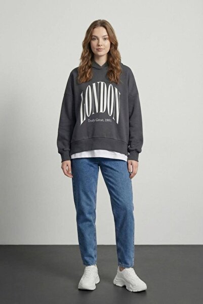 Shoe Box By Quzu Quzu 01407 Women's Printed Detailed Hooded Sweatshirt