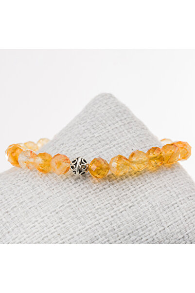 LADIN DOGALTAŞ Citrine Stone Facet Cut Silver Bracelet-7 mm