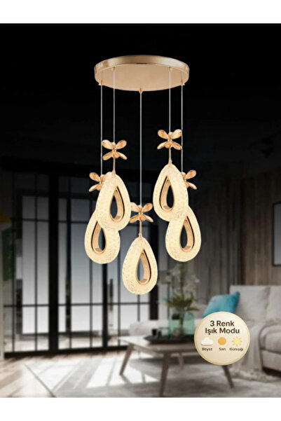 Lüxev Lighting Yağmur Model 51li Gold 3 Renk Modu Ledli Kristal Taşlı Modern ...