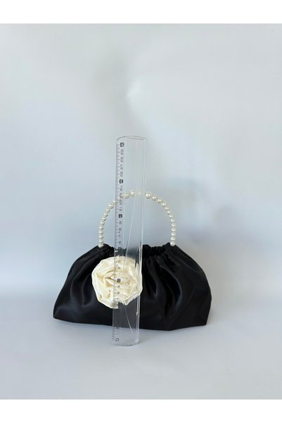 posst bag Black Satin Rose and Pearl Portfolio Evening Dress Clutch Bag