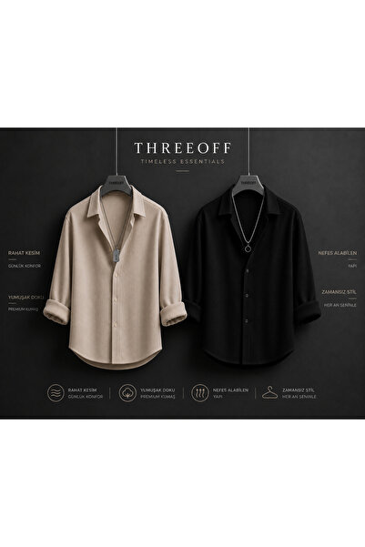 threeoff Premium Fitilli Uzun Kollu Çizgili Erkek Gömlek
