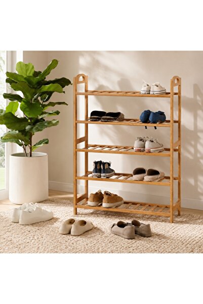 Generic 5-Tier Shoe Storage Shelf Wooden Natural Bamboo Elegance