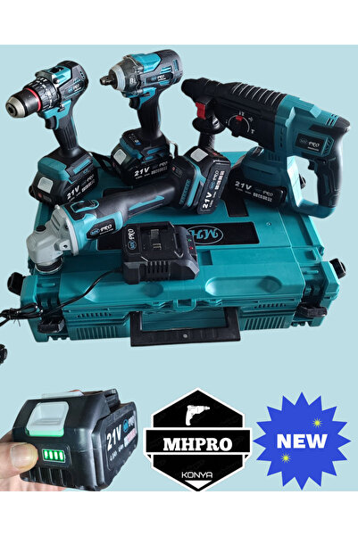 komson MHPRO 21V 4’lü Akülü Set Matkap + Kırıcı Delici + Spiral Taşlama + Som...