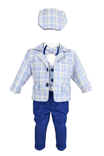 fantasialand Costum de botez, model Baby Boss, carouri albastru-albastru marin