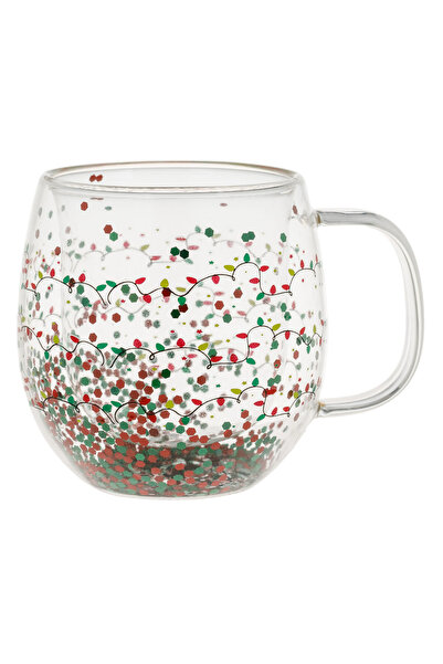 OEM Cană de Crăciun din sticlă cu perete dublu, cu design cu confetti și lumi...