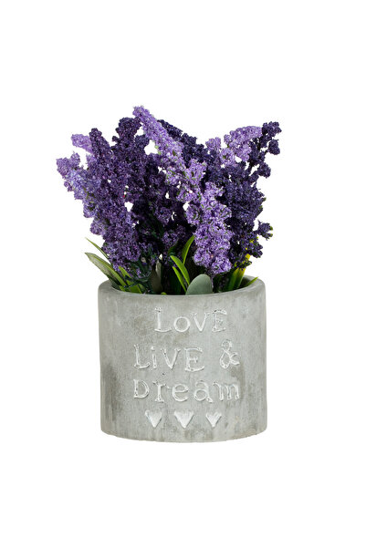 OEM Ghiveci ceramic decorativ gri cu plantă artificială de lavandă Ø8x17cm
