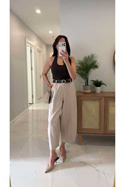 BİRCANÇİL Pantaloni Fordy Taş din gabardină cu curea