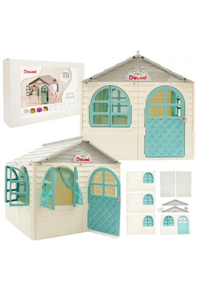 Doloni Casuta de joaca pentru copii Turquoise/White small, cu usa, ferestre l...