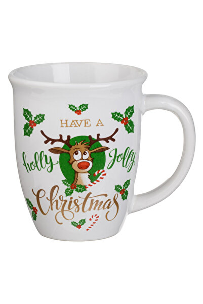 Zumzeria White Christmas Ceramic Mug with Reindeer 390ml